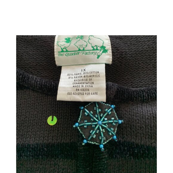 QUACKER FACTORY Womens' VINTAGE Black Snowman Holiday Zip Up Sweater 1X - Picture 5 of 5